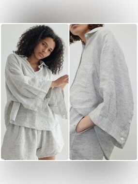 New! Sunday Morning Agnes Linen Oversized Button Down Top